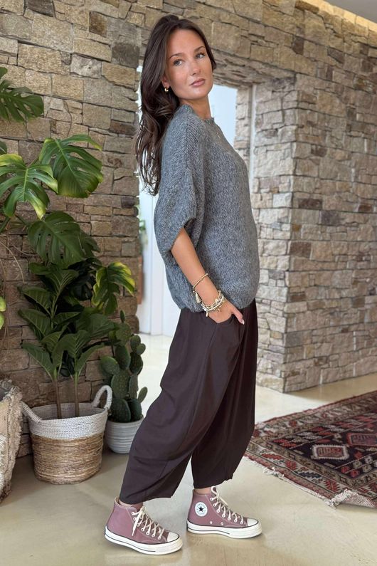 Made in Italy Big Softie Cap Sleeve Knit Top Slate